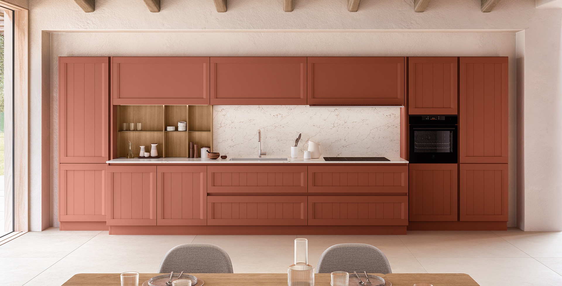 Cucina Armonia finitura laccato opaco rosso Borromeo