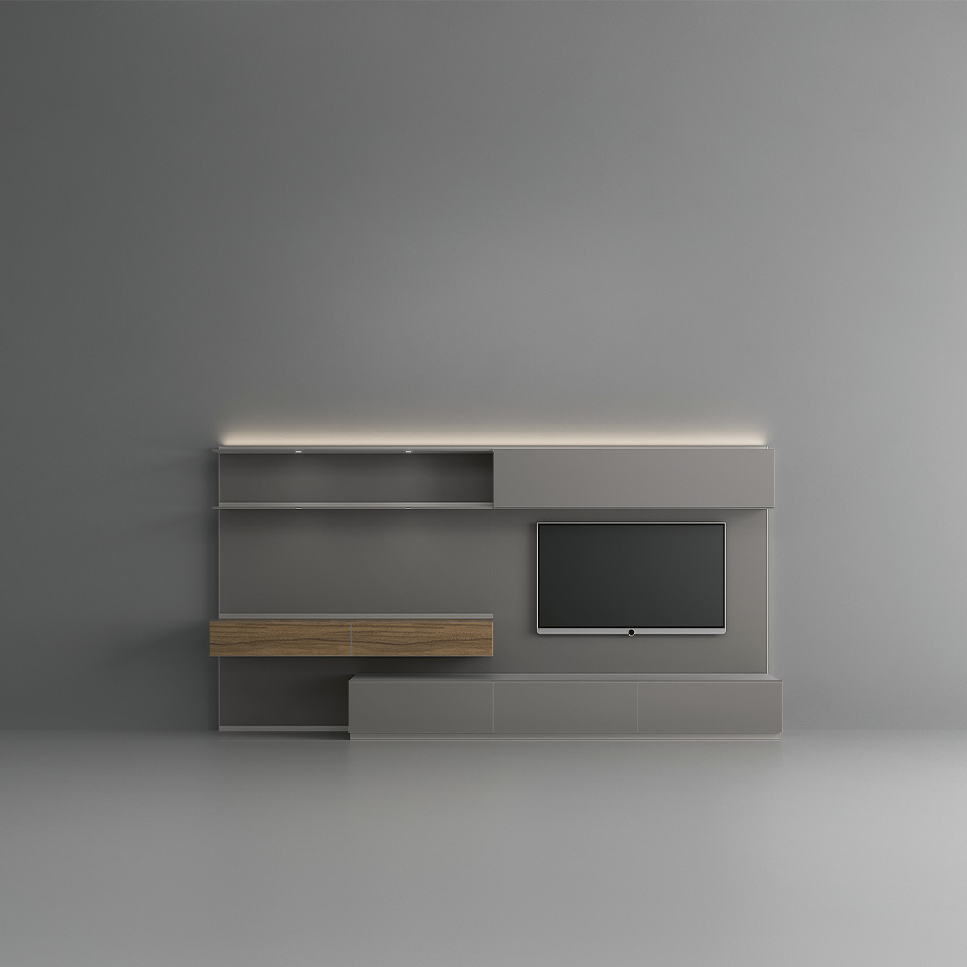 Contenitori con cassetti in essenza nel sistema giorno Abacus Living