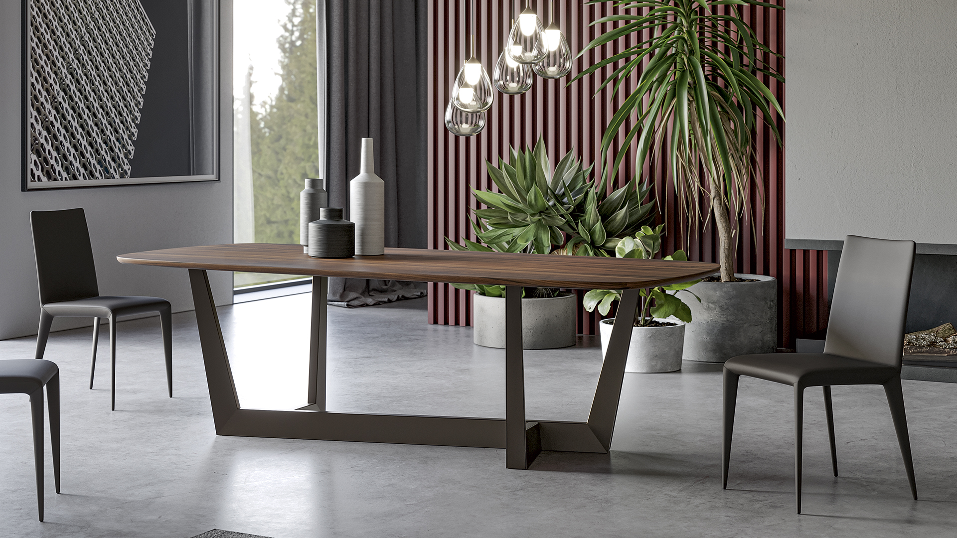 Tavolo Art Bonaldo in ambiente moderno con base in metallo verniciato