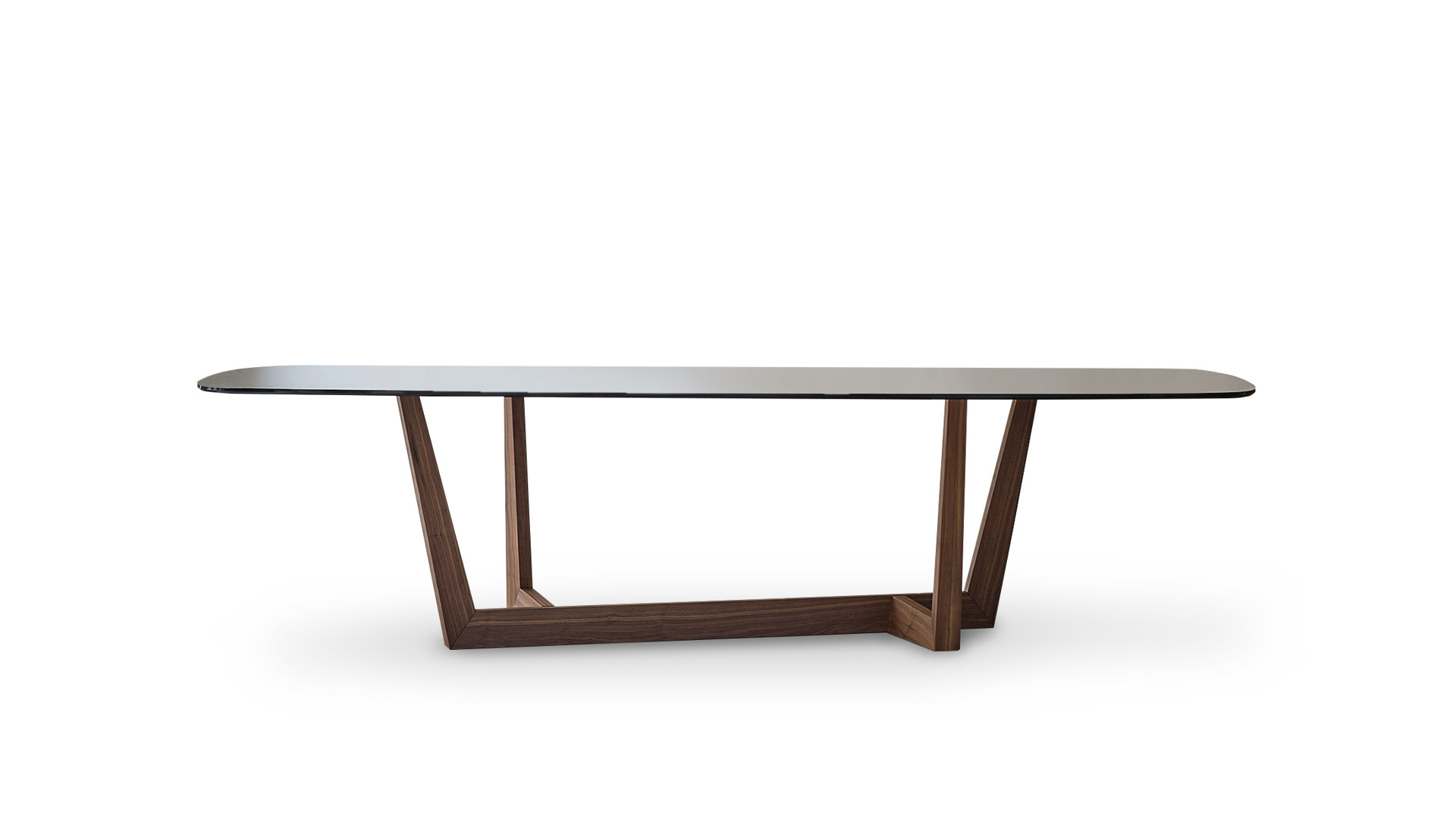 Tavolo Art Bonaldo vista frontale con base trapezio in metallo