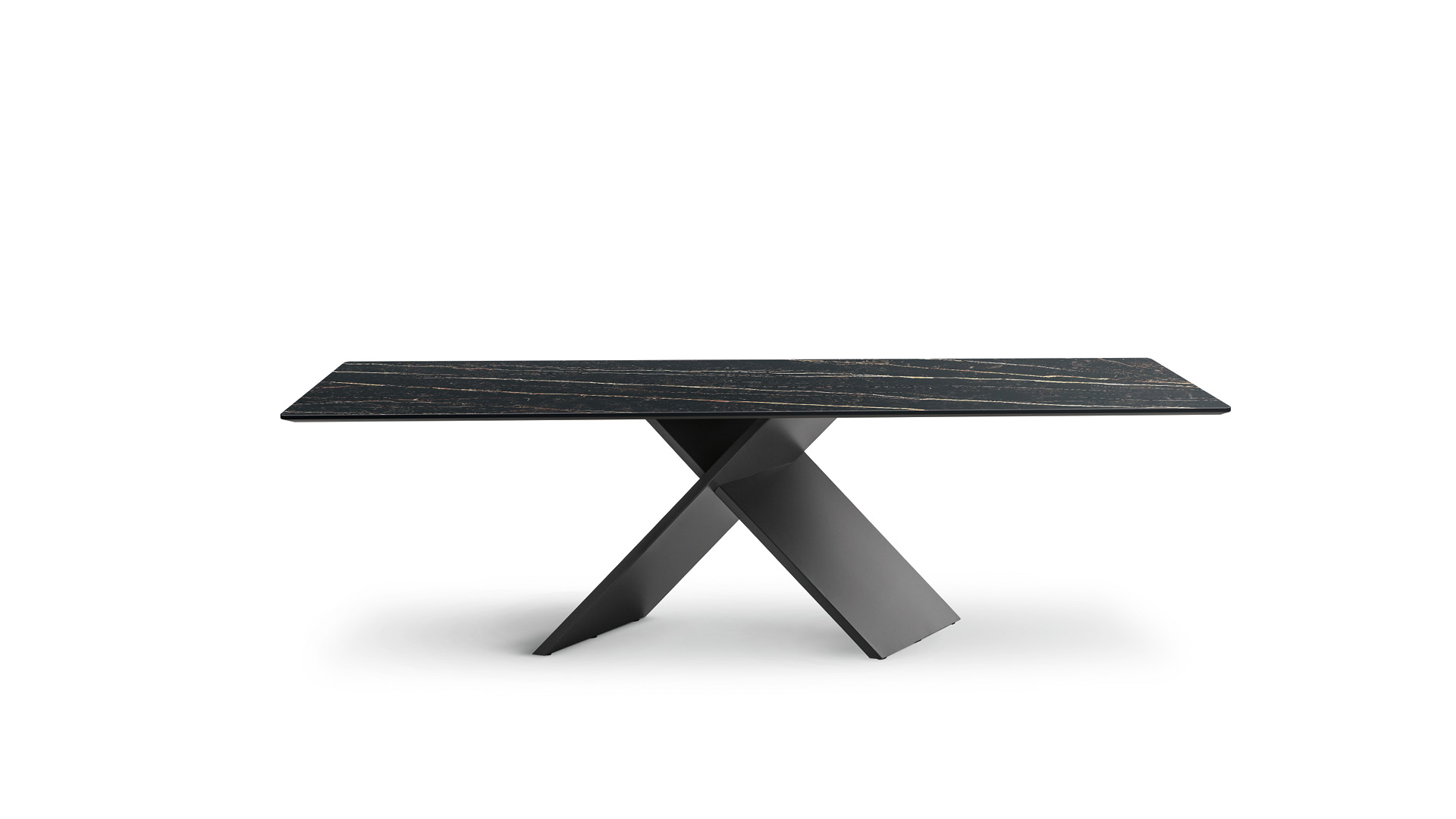 Bonaldo Tavolo AX vista frontale con piano in legno e gambe in metallo verniciato