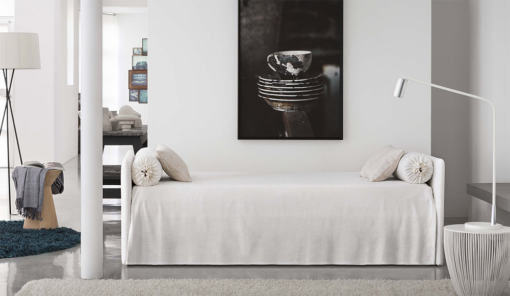 Dettaglio tessuto neutro letto Duetto