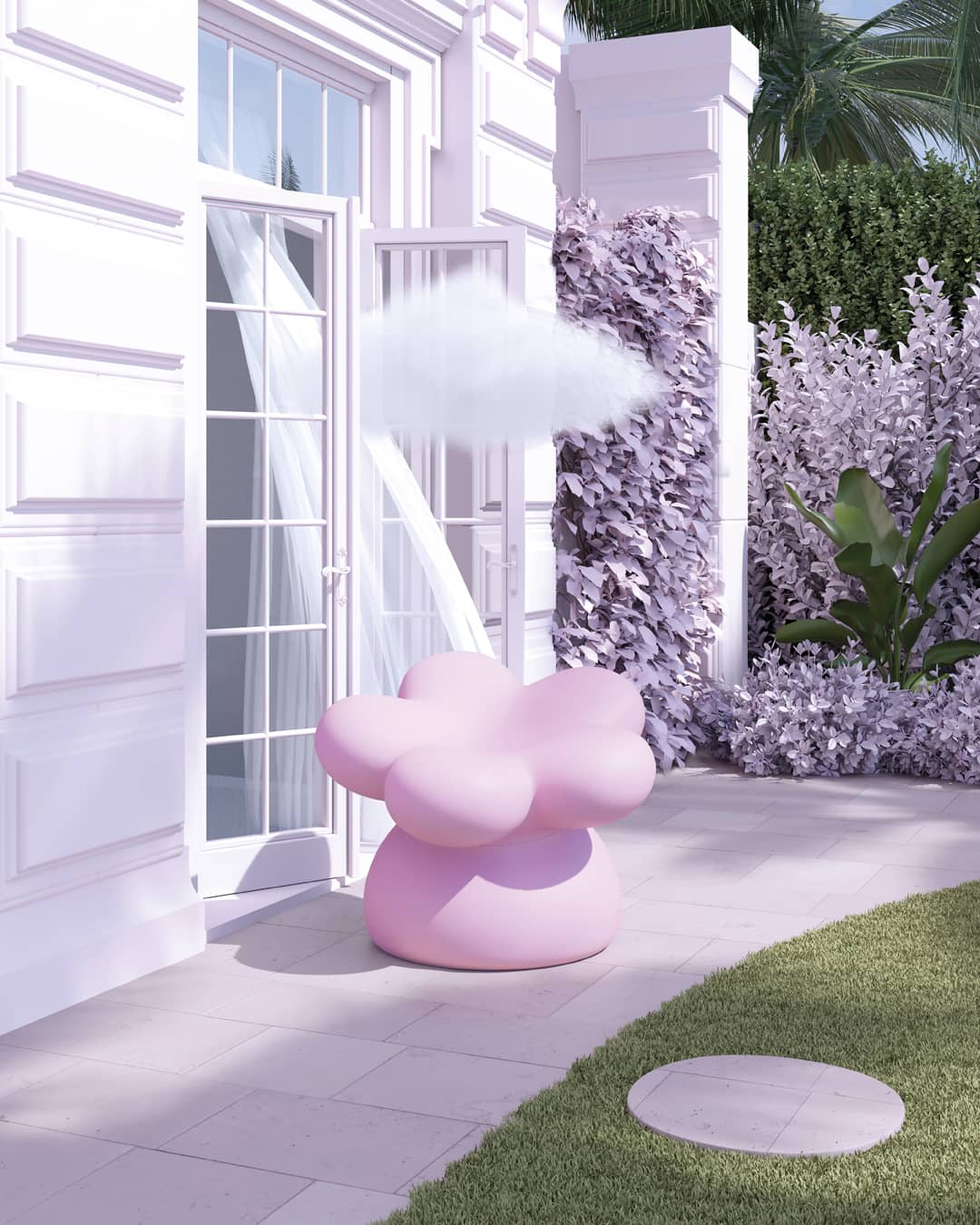 Dettaglio della base semisferica della seduta Flowie Sweet Pink