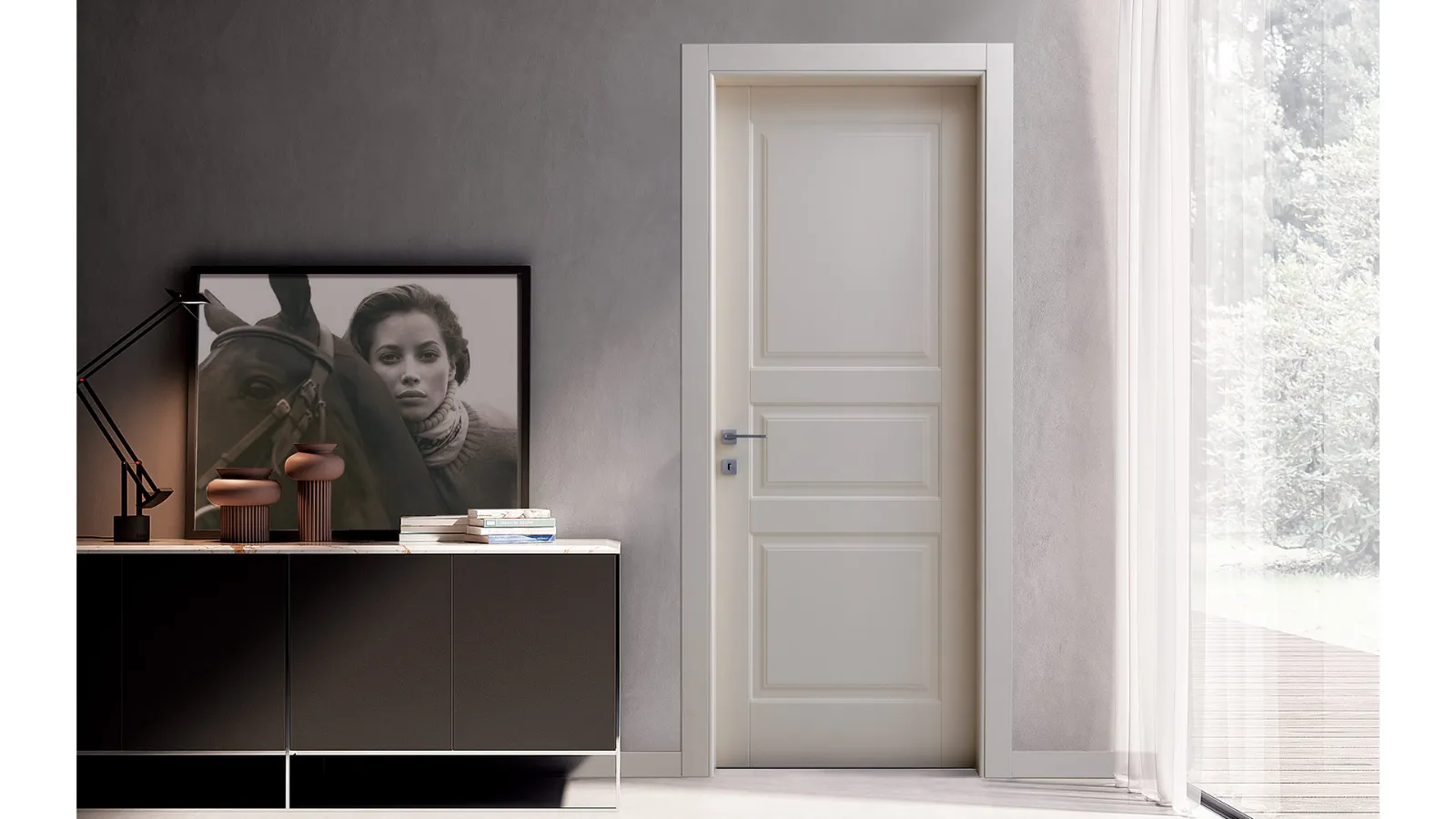 Porta pantografata laccata a mano PantoClassica con motivi decorativi