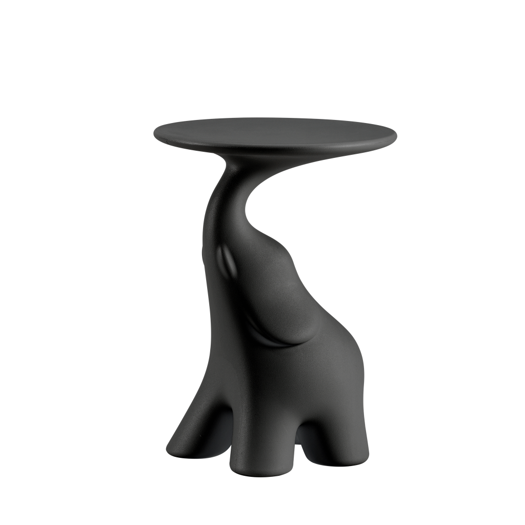 Side Table Pako Qeeboo in metallo nero con piano circolare