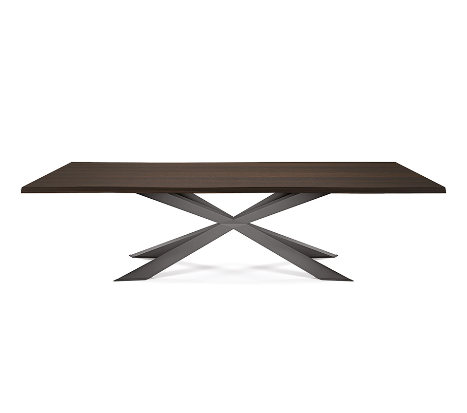 Tavolo Spyder Wood vista frontale con base in acciaio e piano in legno