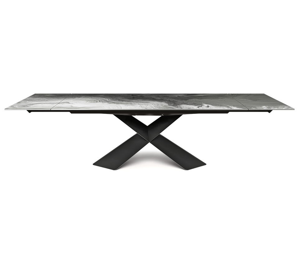 Tavolo Tyron Crystalart Drive vista frontale con piano in cristallo extrachiaro