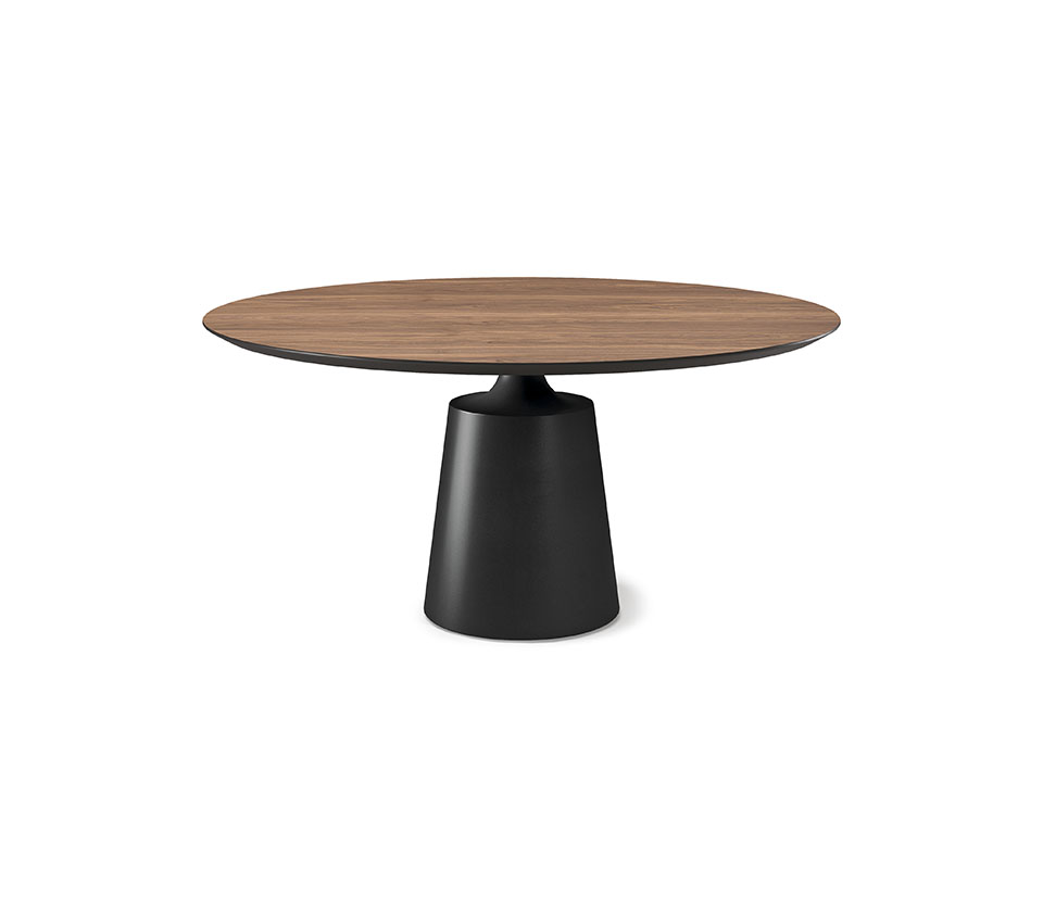 Tavolo YODA Wood con base in acciaio e piano in legno noce Canaletto